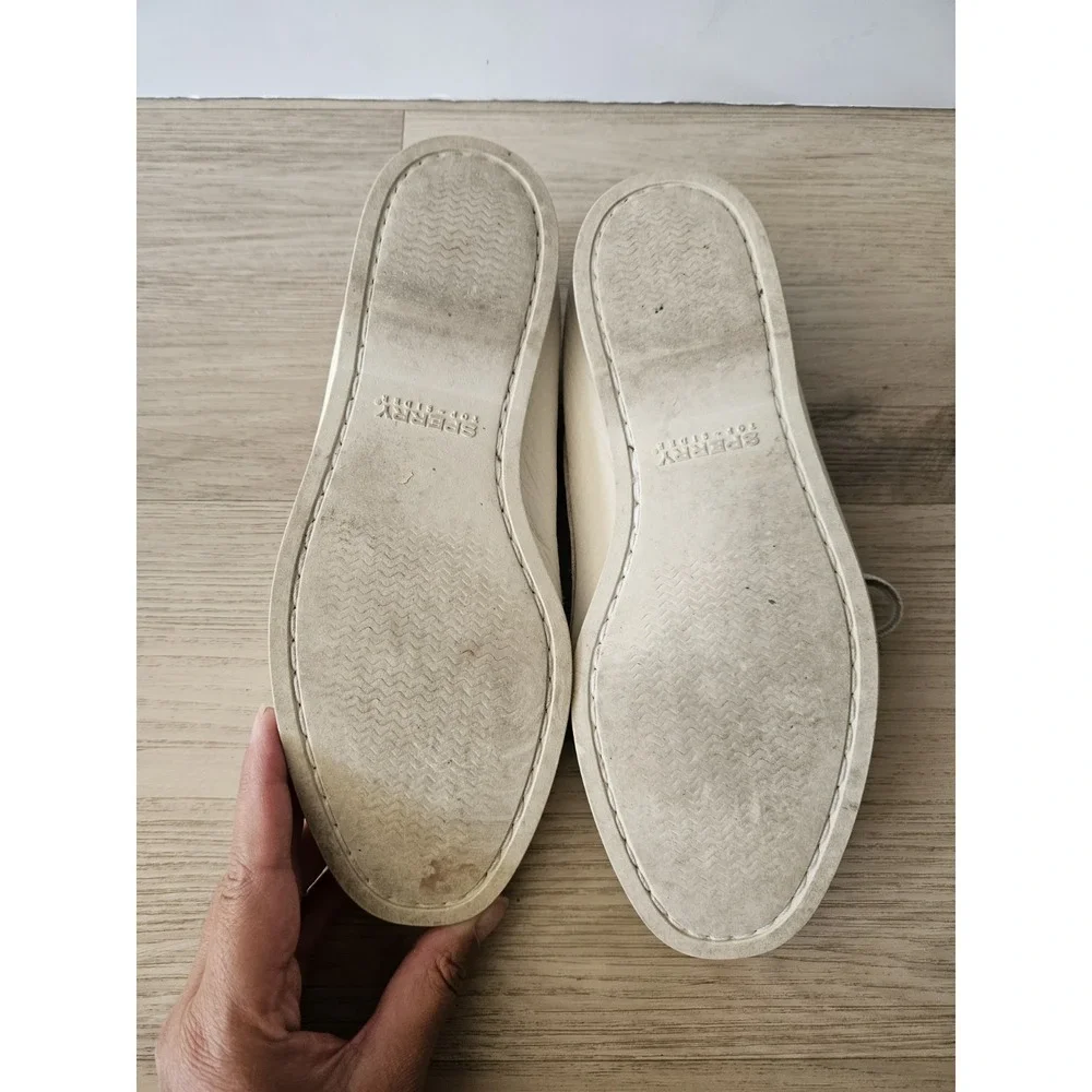 Sperry Top Sider Authentic Original 2 Eye Boat Shoes Cream Leather Women Sz 8.5